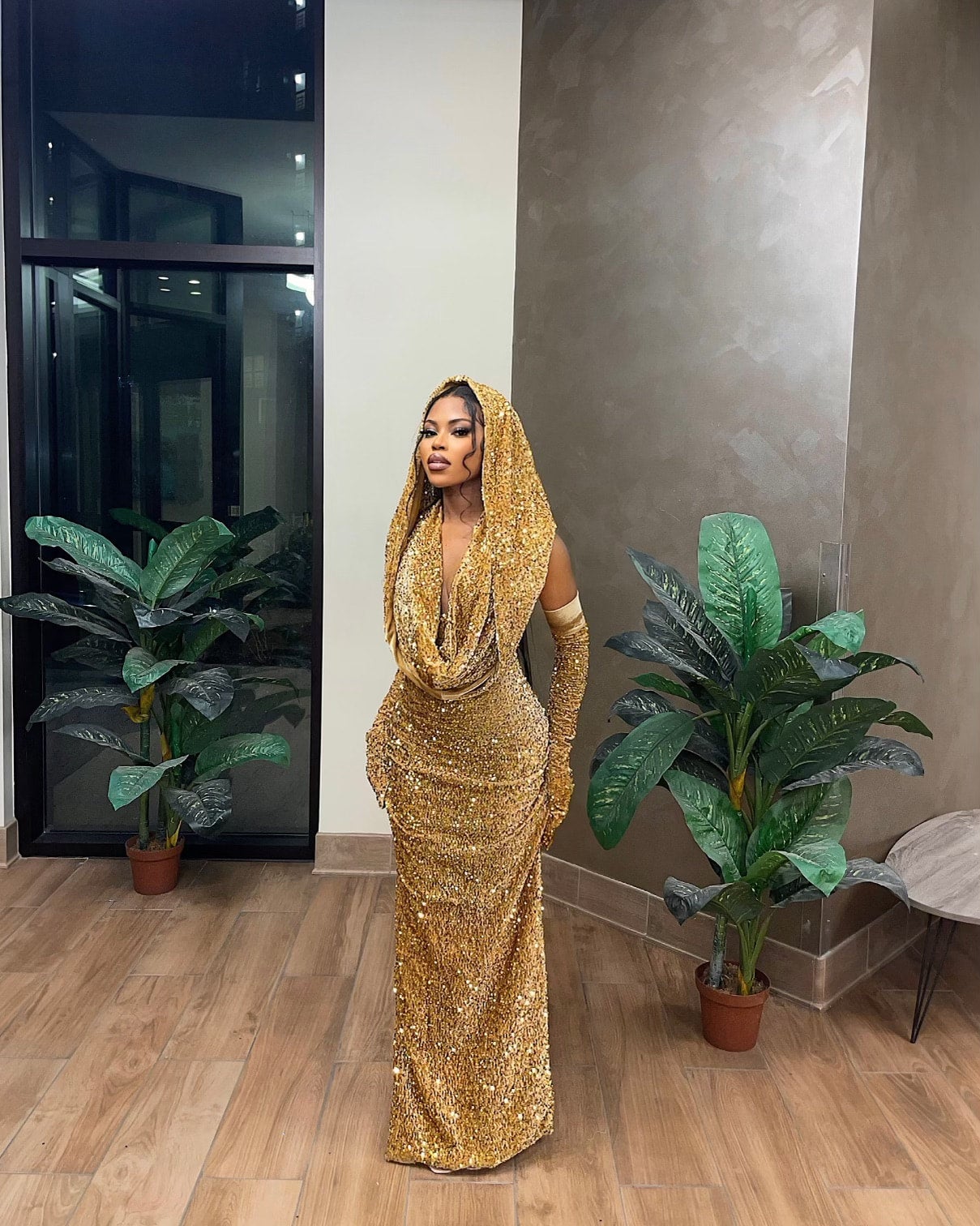 gold dress with hood Golden color velvet fee size maxi dress with hood – ScarfTurbanHijab